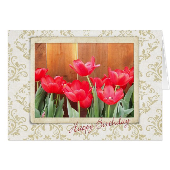 Cartão Tulip Garden Birthday (Frente Horizontal)