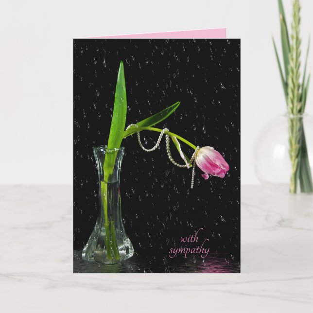 Cartão tulipa rosa com simpatia de pérolas (Frente)