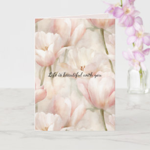Cartão Tulipas de Creme Rosa Esbranquiçadas Flores Amor R