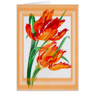 Cartão Tulipas de Papagaio Vermelho Brilhante