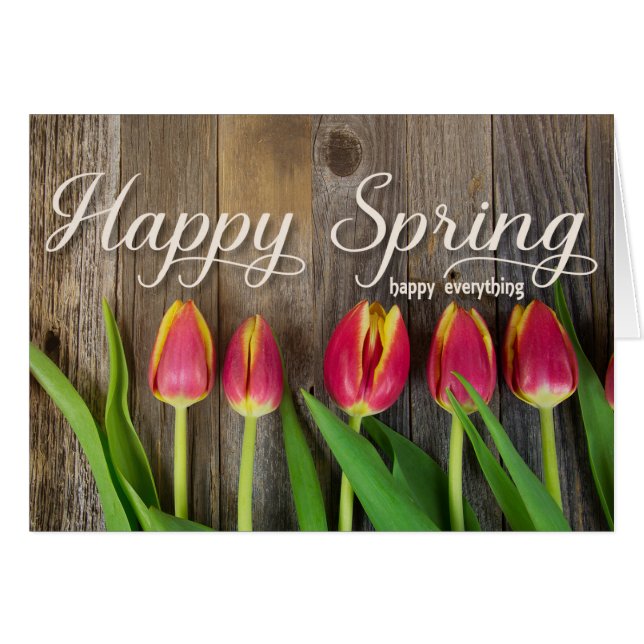 Cartão tulipas de primavera vermelho (Frente Horizontal)