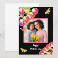Tulipas e borboletas Foto preta Dia das Mães