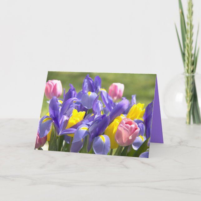Cartão Tulipas E Flores De Íris Em Branco Por Dentro (Frente)