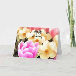 Cartão Tulipas e Narcisos de Aniversário