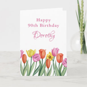 Cartão Tulipas em Aquarela Aniversário de 90 Anos