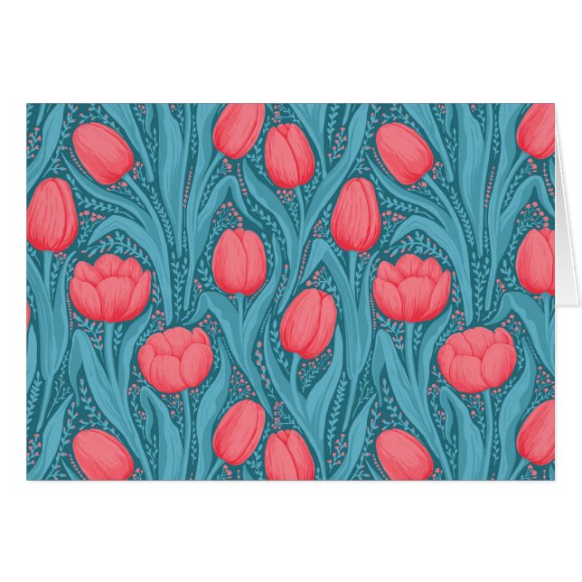 Cartão Tulipas em azul e vermelho (Frente Horizontal)