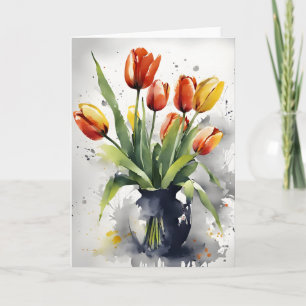 Cartão Tulipas - Flores de aquarela