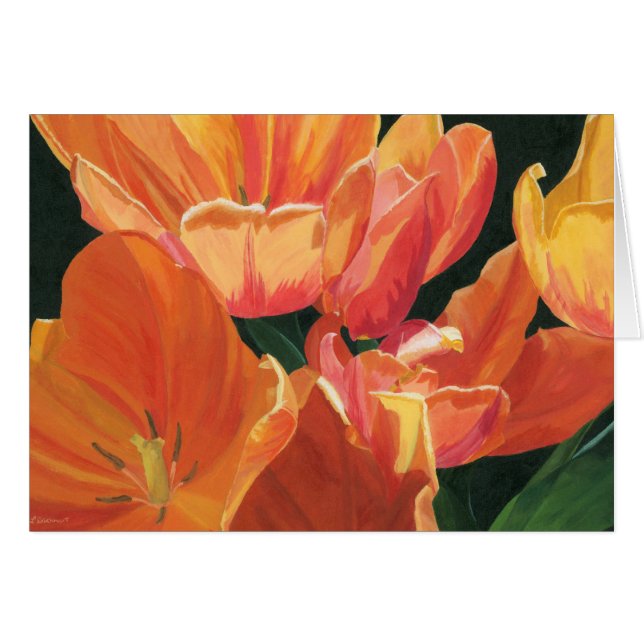 Cartão Tulipas laranja e amarela (Frente Horizontal)