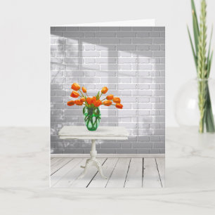 Cartão Tulipas laranja na placa de sombra da janela