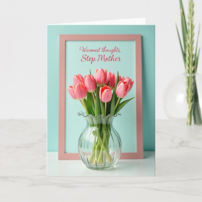 Cartão Tulipas Rosa Carta da Madrasta (Frente)