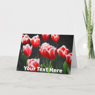Cartão Tulipas vermelhas e brancas personalizáveis