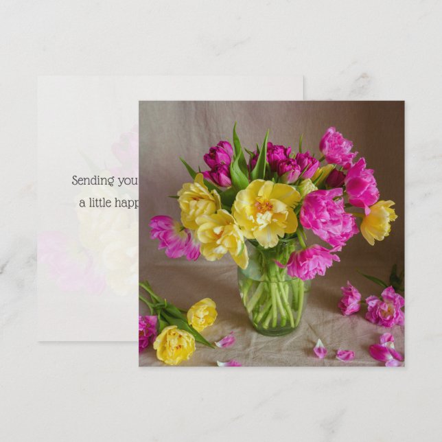 Cartão Tulipas vibrantes da primavera, saudação (Frente/Verso)