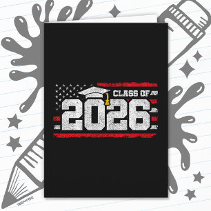 Cartão Turma de 2026 Bandeira de Graduação Patriótica Sen