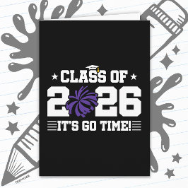 Cartão Turma de 2026 Purple Cheer Graduação É Hora de Ir
