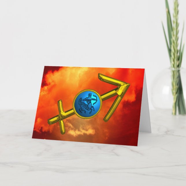 Cartão Turquesa Azul SAGITTARIUS, Aniversário Zodiac Dour (Frente)