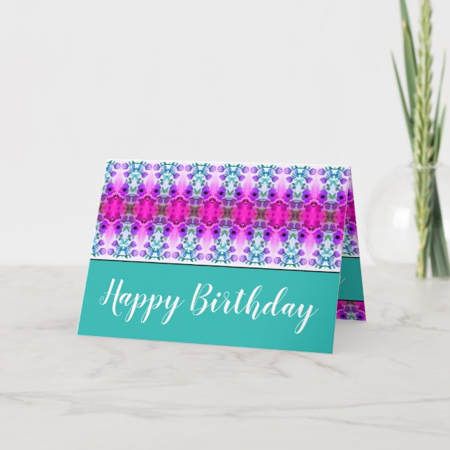 Cartão Turquesa com púrpura e rosa (Frente)
