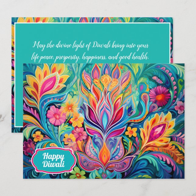 Cartão Turquesa Diwali Dreamscape (Frente/Verso)