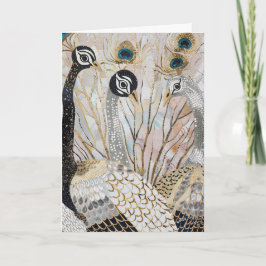 Cartão Turquesa Dourado Pavões Brancos Aniversário