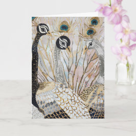 Cartão Turquesa Dourado Pavões Brancos Aniversário