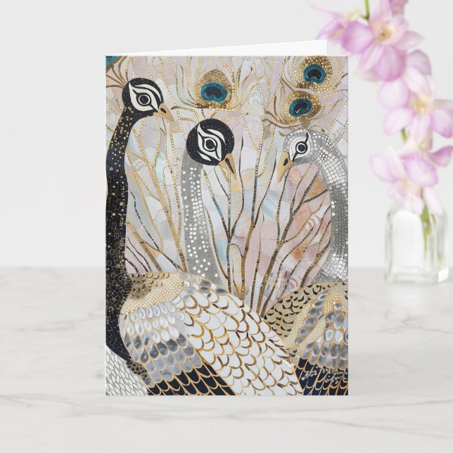Cartão Turquesa Dourado Pavões Brancos Aniversário (Orquídea)