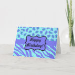 Cartão Turquesa e Lavanda Zebra e Chita personalizadas<br><div class="desc">Personalize sua saudação com este cartão de listras de zebra coloridas e peles de chita. Diga Feliz Aniversário! Peles de animais selvagens para design gráfico é uma das tendências mais quentes de arte e design, e é extremamente popular de moda a decoração doméstica. Esta sofisticada lavanda de charcos e coleção...</div>