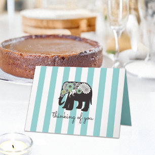 Cartão Turquesa Stripe Paisley Elephant Pensando em você