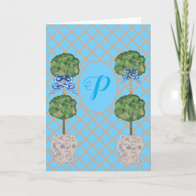 Cartão Turquoise Chinoiserie Ginger Jar Topiary (Frente)