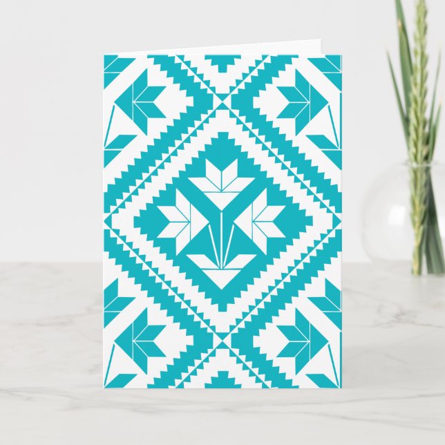 Cartão Turquoise Floral Quilt Greeting Card (Frente)
