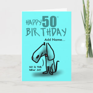 Cartão Turquoise happy 50th birthday cartoon dog card