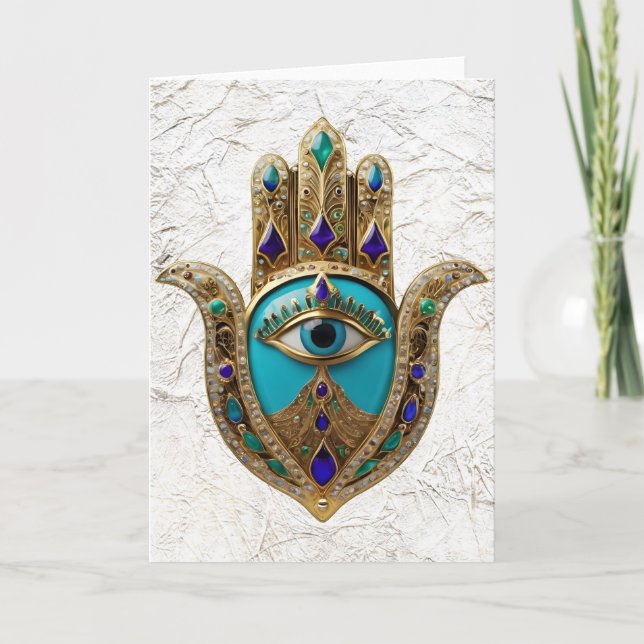 Cartão Turquoise Third Eye Hamsa (Frente)