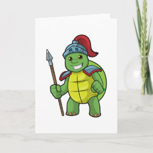 Cartão Turtle como guerreiro com Spear e Helmet