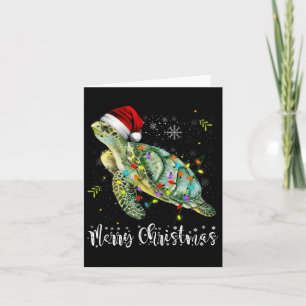 Cartão Turtle Santa Hat Feliz Natal Luzes Xmas Holds