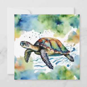 Cartão Turtle Sea Abstrato Watercolor