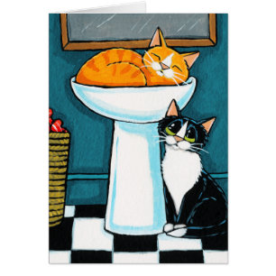 Cartão Tux e gatos de gato malhado na ilustração do