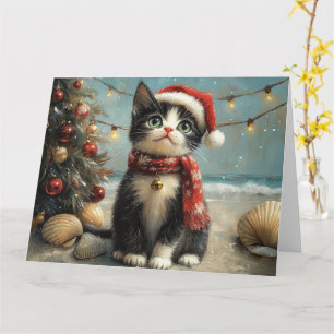 Cartão Tuxedo Cat Christmas Vintage Beach