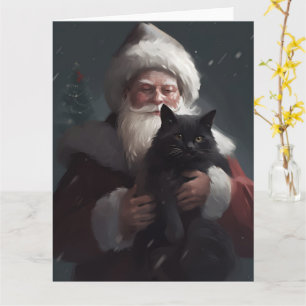Cartão Tuxedo Cat Com Papai Noel Natal Festivo