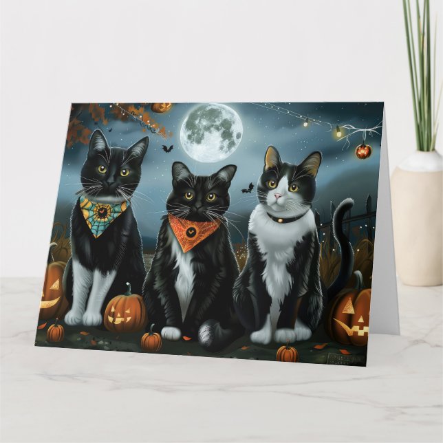 Cartão Tuxedo Cat Halloween Spooky (Frente)