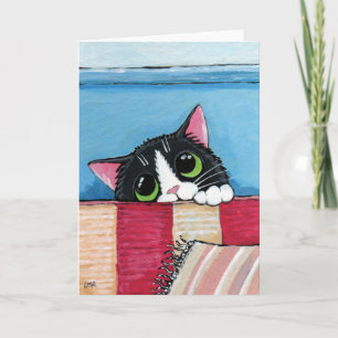 Cartão Tuxedo Cat Hiding Cat Art Greeting Card
