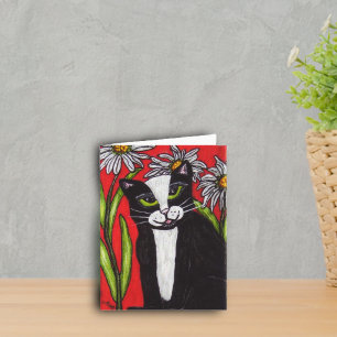 Cartão Tuxedo Cat in the Daisies Notecard