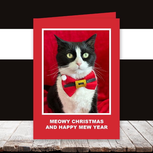 Cartão Tuxedo Cat Meowy Christmas Card (Criador carregado)