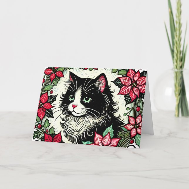 Cartão Tuxedo Cat Natal (Frente)