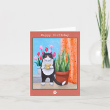 Tuxedo Gato preto e branco com café Aniversário