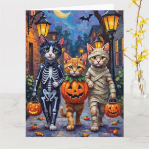 Cartão Tuxedo Gatos Trick-or-Treing em Figurino de Hallow