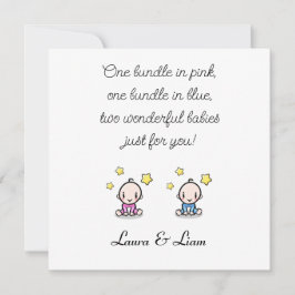 Cartão Twin Baby Parabéns Com Nomes, Rapariga E Menino,