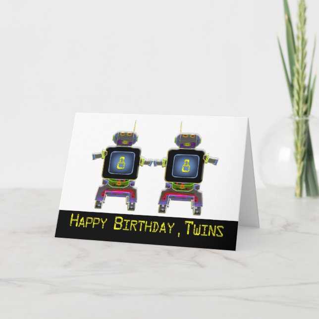 Cartão Twin Robot Birthday 8 anos (Frente)