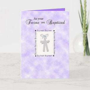 Cartão Twins Baptism Card on Medium Purple with 2 Crosses