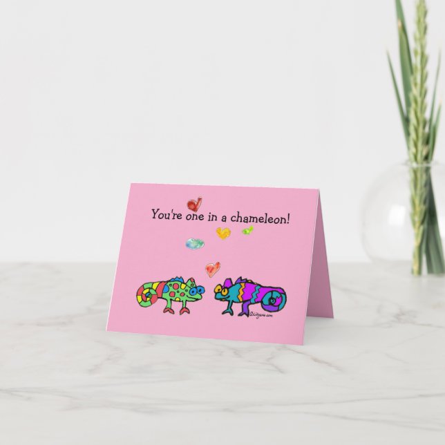 Cartão Two Cartoon Chameleon Pink Valentine Card (Frente)