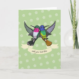 Cartão Two Colorful Hovering Hummingbird Friends Cartoon