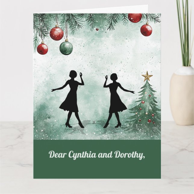 Cartão Two Dance Teachers Twirling Thankful Christmas (Frente)