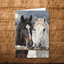 Cartão Two Horses on a Snowy Farm | Thinking About You